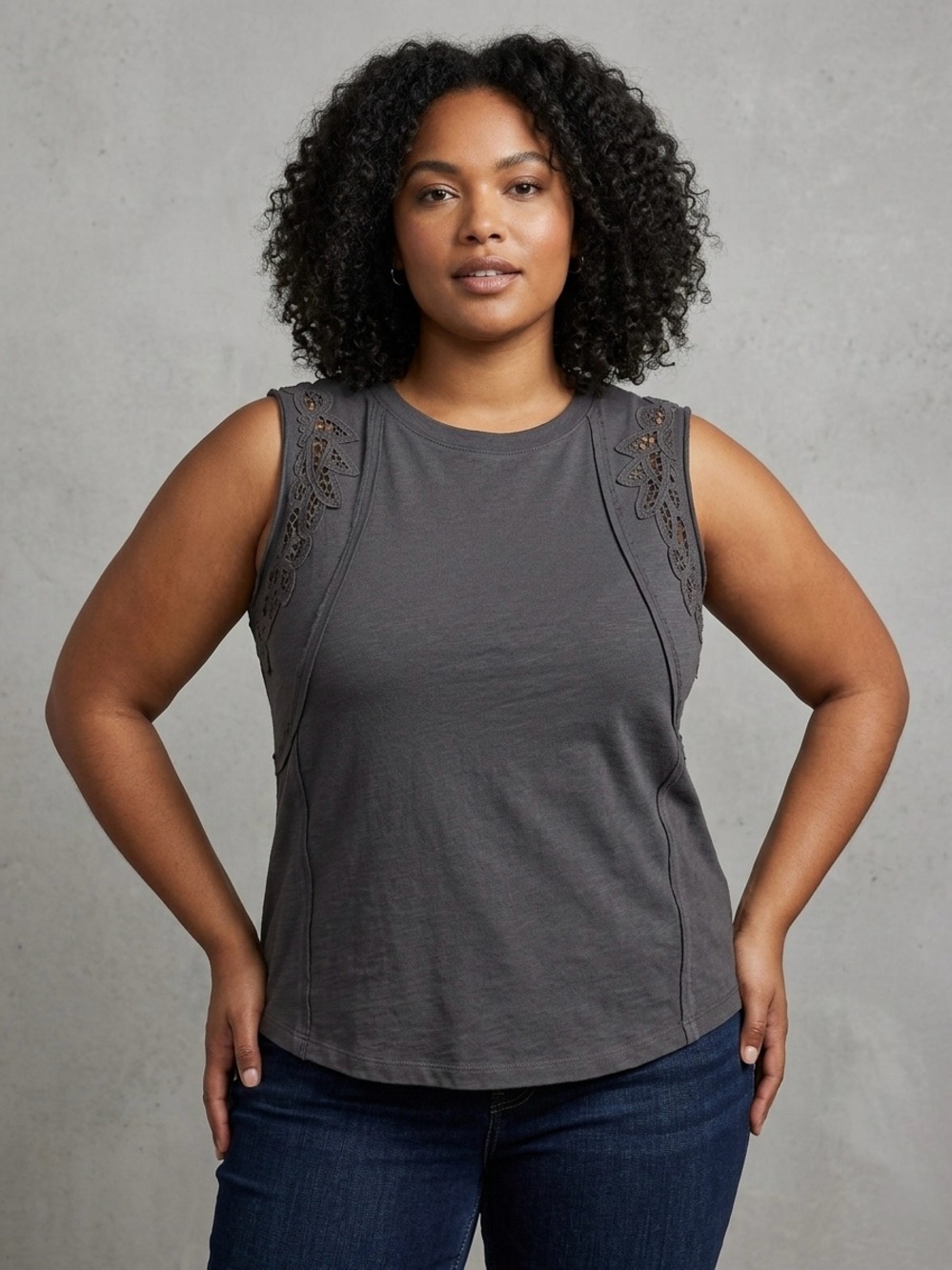 Maurices Sleeveless Grey Raw Edge Top With Crochet Lace Details Size Xlarge - Picture 11 of 11